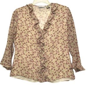 Vintage Y2K floral Ruffle CottageCore Silk Blouse Size 6